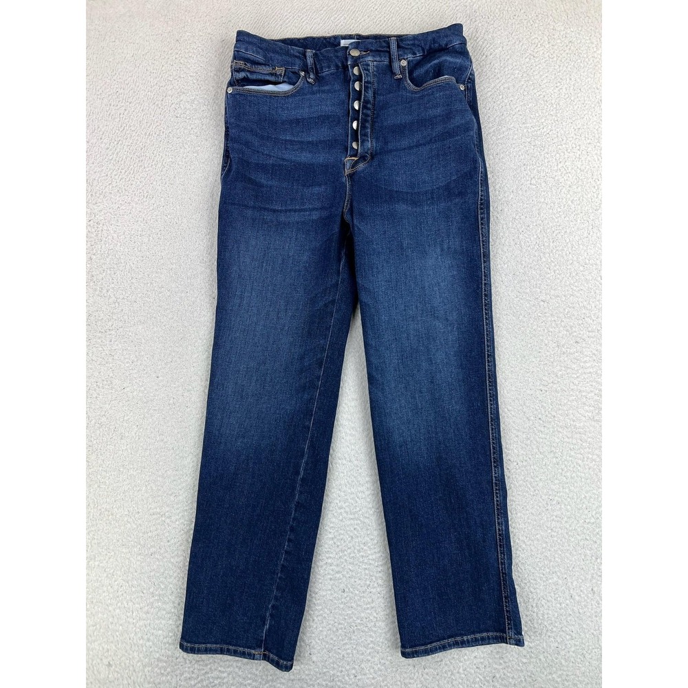 Good American Good Curve Straight Jeans Womens 12 Blue Dark Wash High Rise
